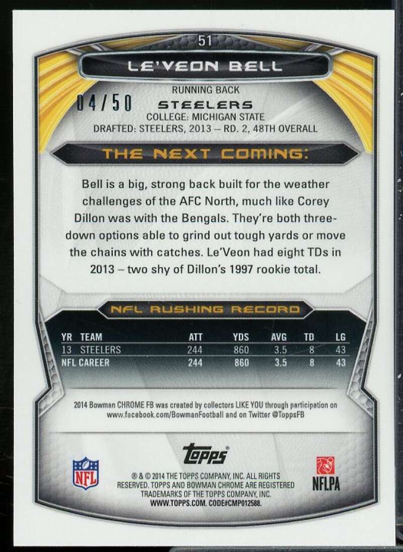 Le'Veon Bell Card 2014 Bowman Chrome Gold Refractors #51  Image 2
