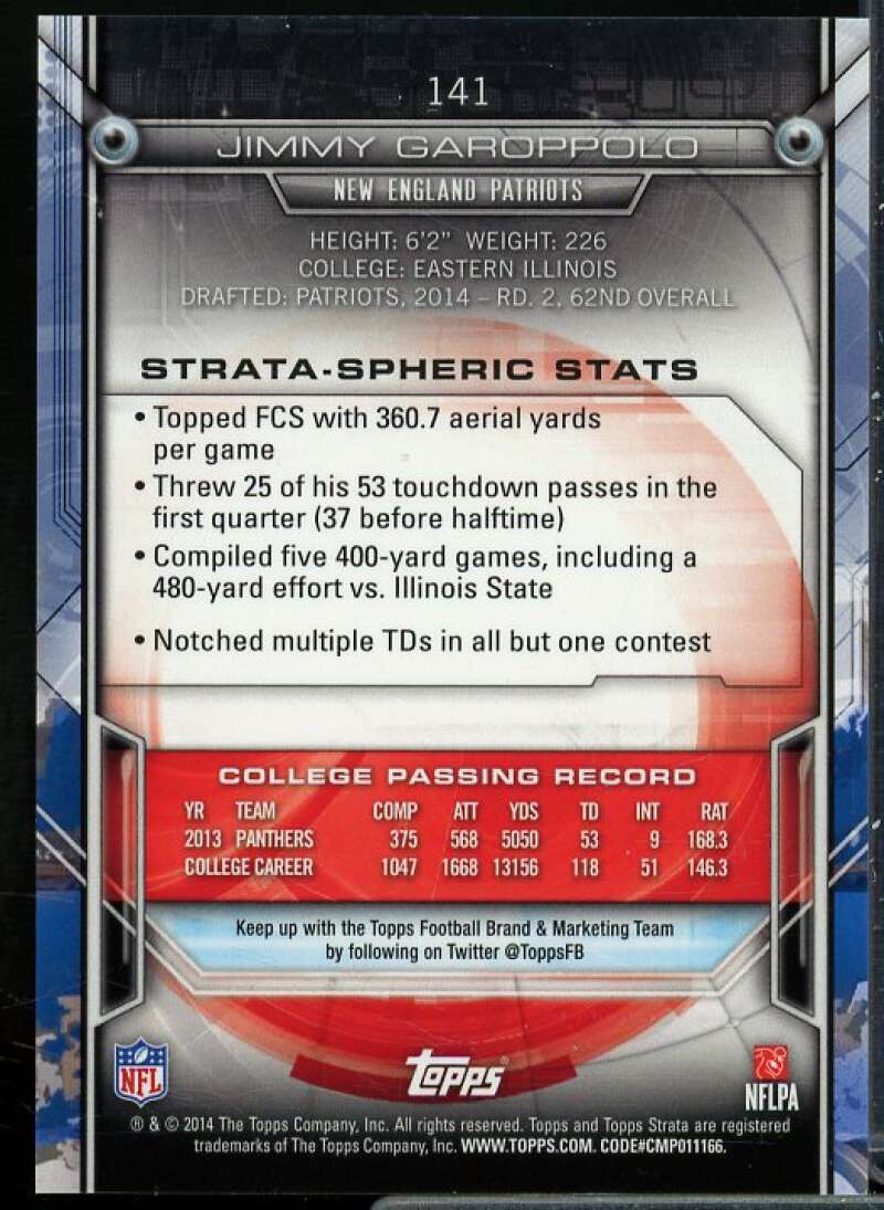 Jimmy Garoppolo Rookie Card 2014 Topps Strata #141A  Image 2