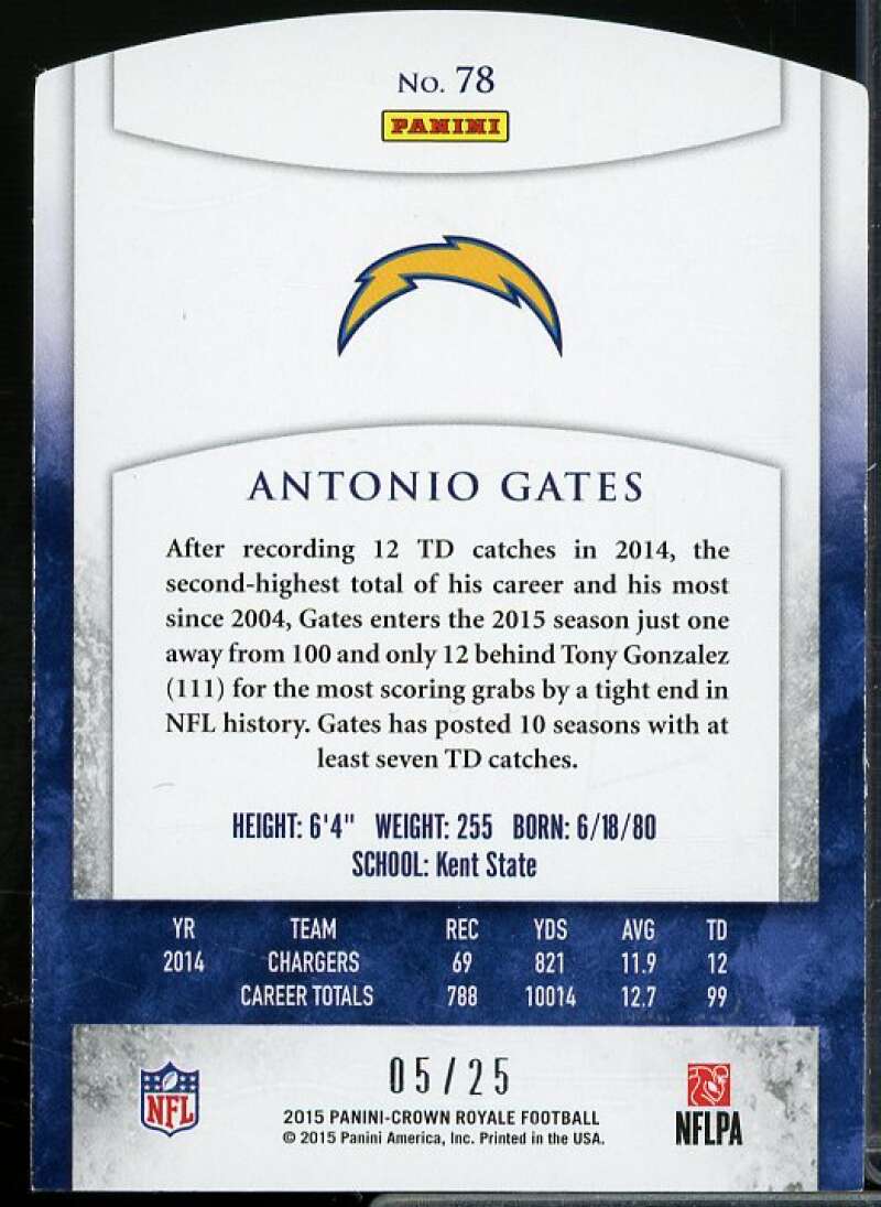 Antonio Gates Card 2015 Crown Royale Retail Red Holofoil #78  Image 2