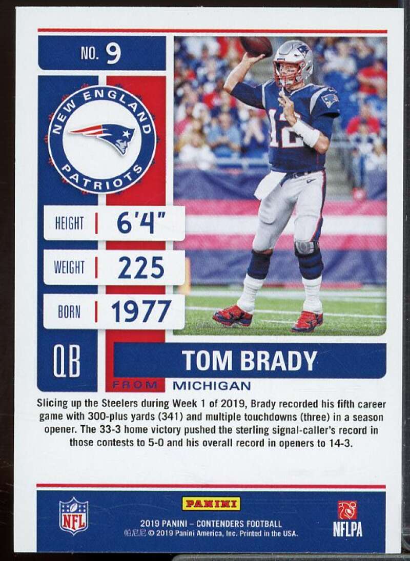Tom Brady Card 2019 Panini Contenders #9  Image 2
