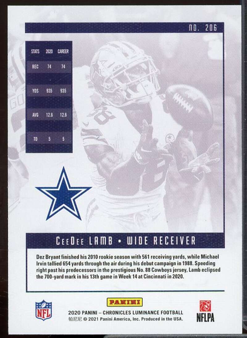 CeeDee Lamb Rookie Card 2020 Panini Luminance #206  Image 2
