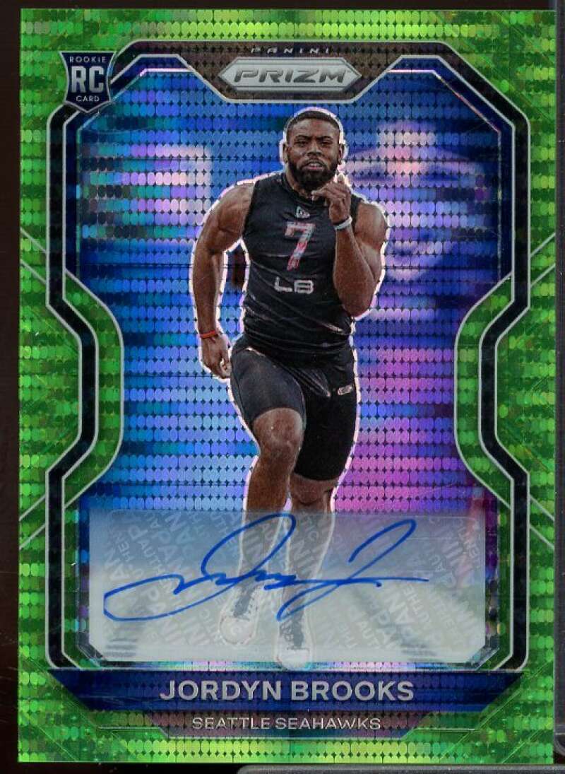 Jordyn Brooks 2020 Panini Prizm Rookie Autographs Prizms Neon Green Pulsar #388  Image 1