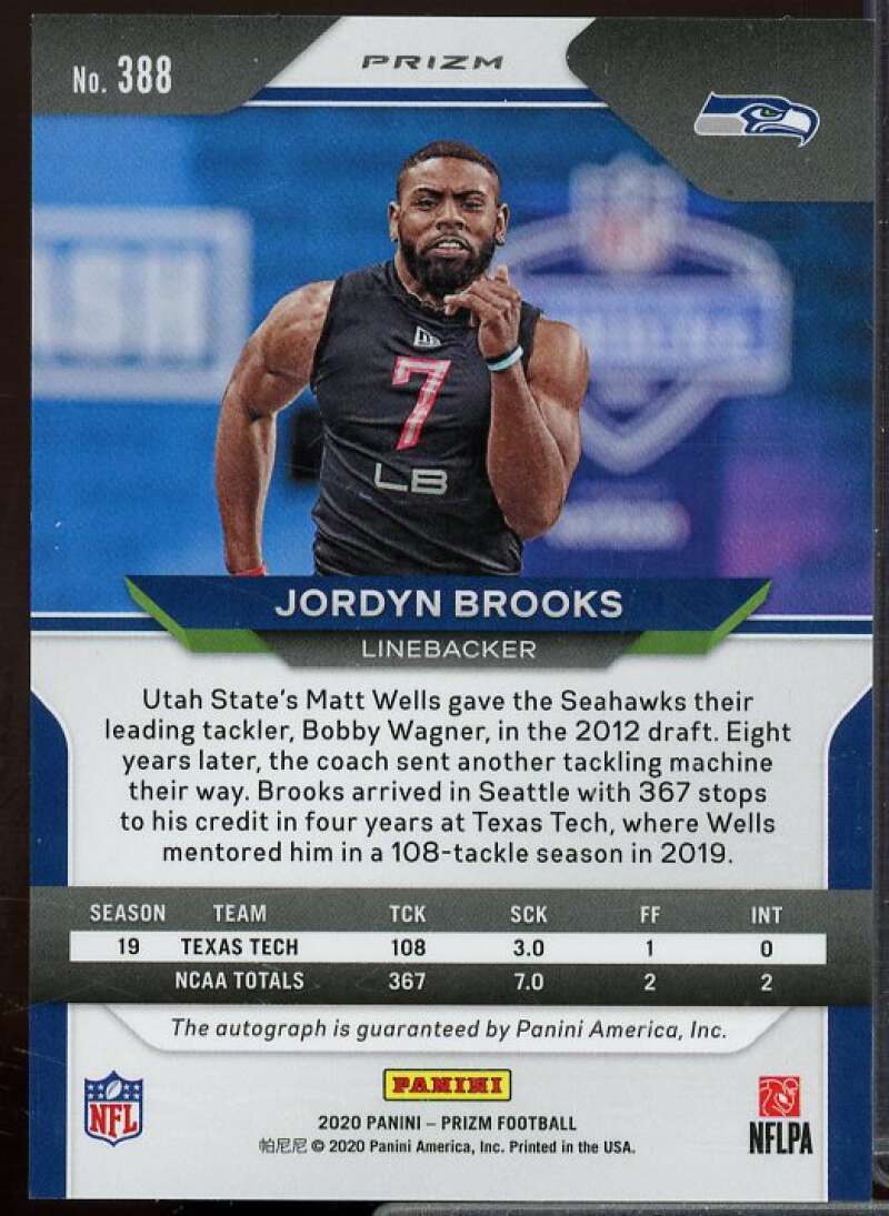 Jordyn Brooks 2020 Panini Prizm Rookie Autographs Prizms Neon Green Pulsar #388  Image 2