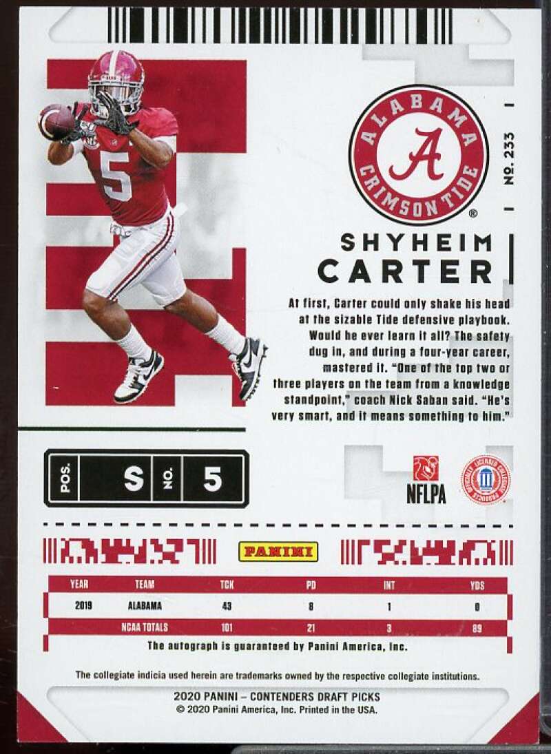 Shyheim Carter AU Rookie 2020 Panini Contenders Draft Picks Diamond Ticket #233  Image 2