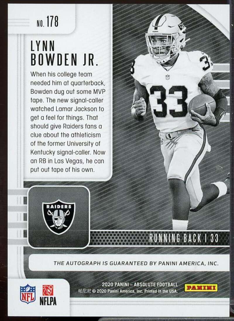 Lynn Bowden Jr. Rookie Card 2020 Absolute Signature Rookies #178  Image 2