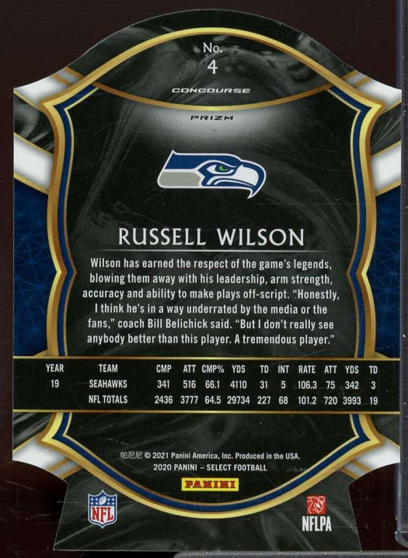 Russell Wilson Card 2020 Select Prizm Purple Die Cut #4  Image 2