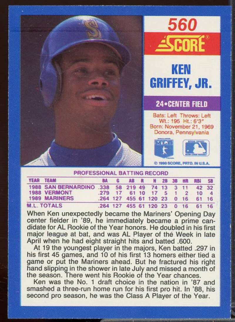 Ken Griffey Jr. Card 1990 Score #560  Image 2
