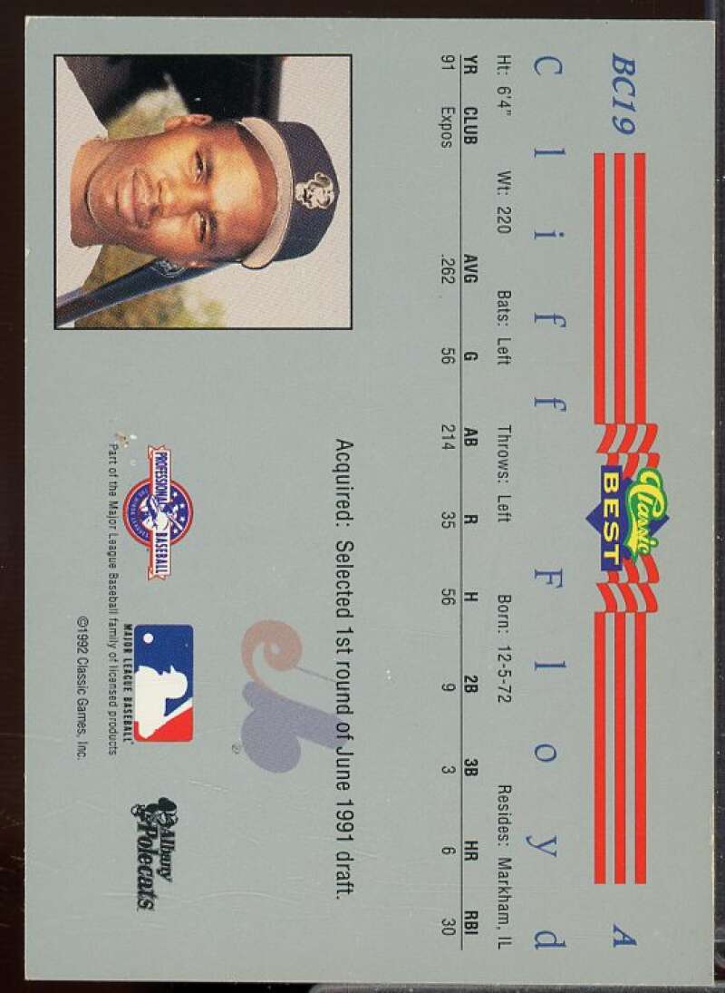 Cliff Floyd Autograph Card 1992 Classic Best Treat #NNO  Image 2