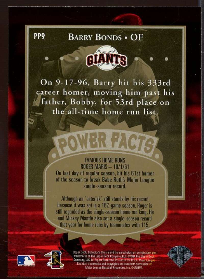 Barry Bonds Card 1997 Collector's Choice Premier Power Gold #PP9  Image 2