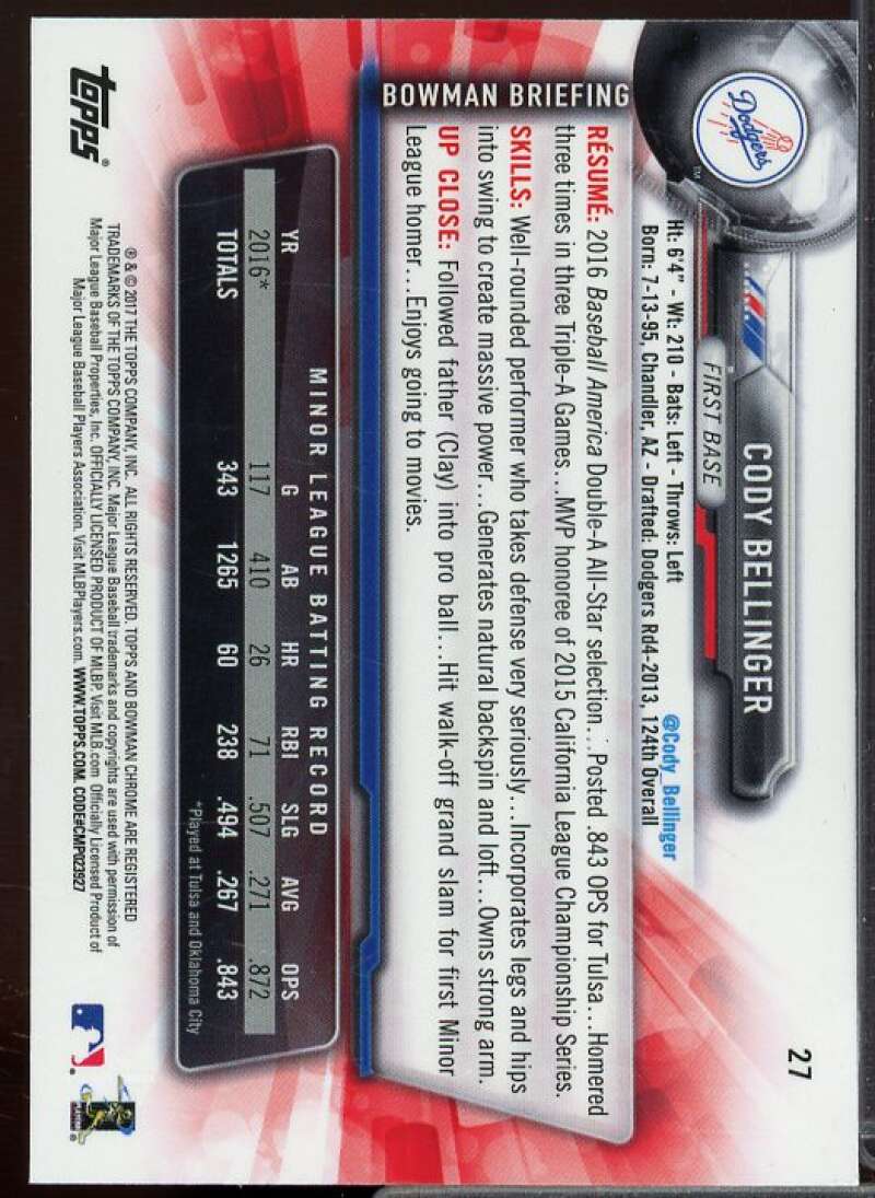 Cody Bellinger Rookie Card 2017 Bowman Chrome #27  Image 2