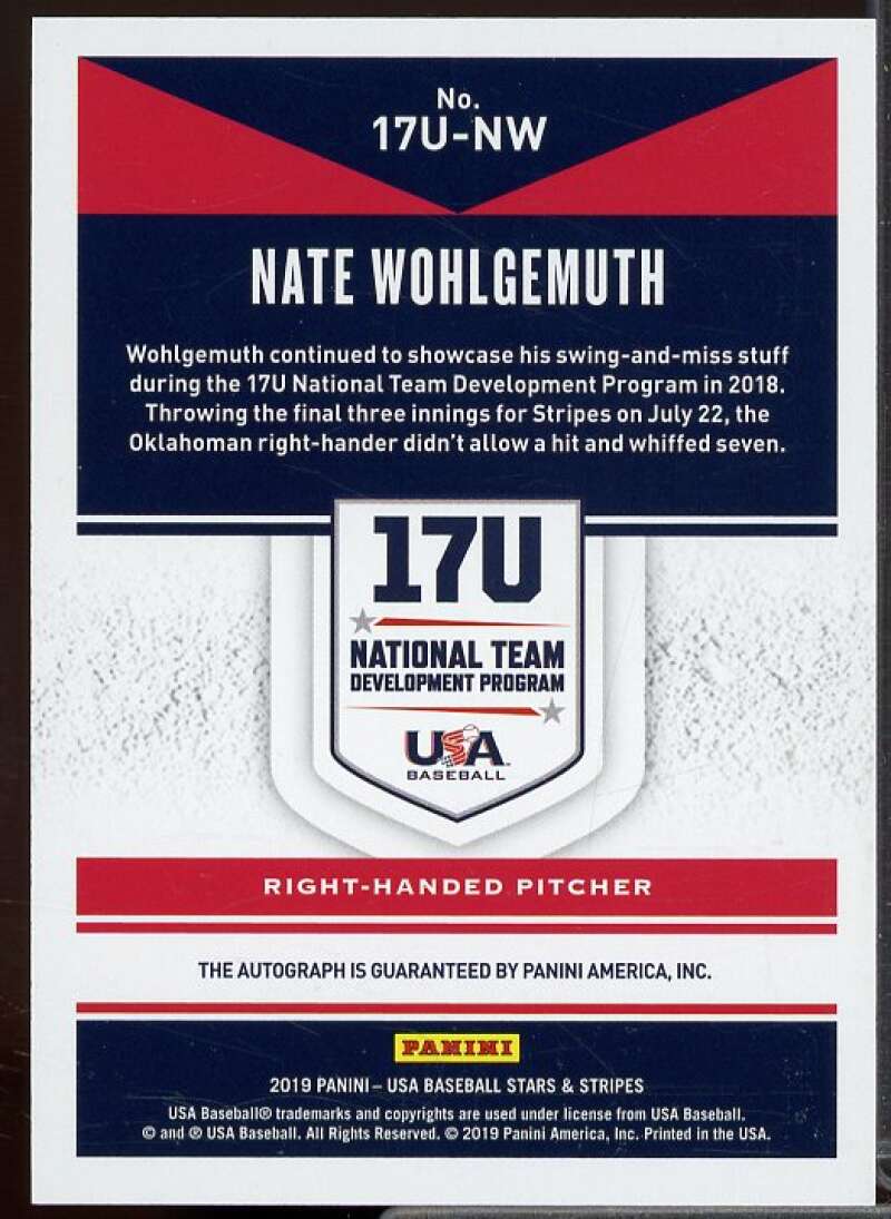 Nate Wohlgemuth 2019 USA Baseball Stars and Stripes 17U Signature Black Ink #40  Image 2