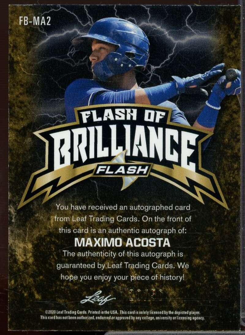Maximo Acosta Rookie Card 2020 Leaf Flash Flash of Brilliance Blue #FBMA2  Image 2