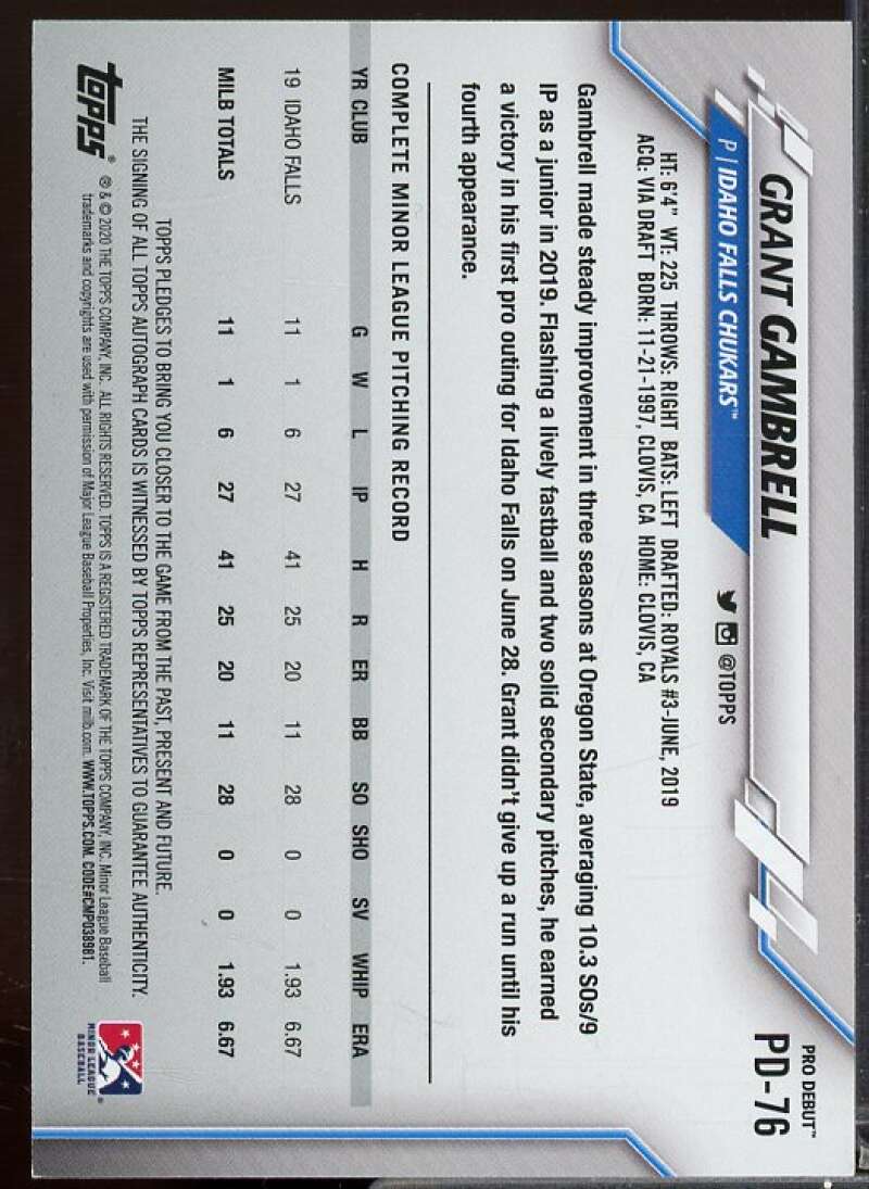 Grant Gambrell Rookie Card 2020 Topps Pro Debut Autographs #PD76  Image 2