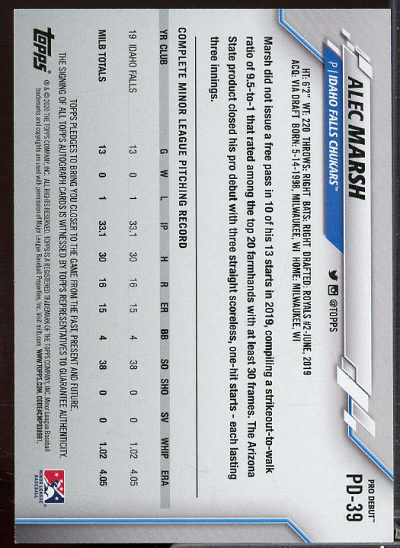 Alec Marsh Rookie Card 2020 Topps Pro Debut Autographs #PD39  Image 2