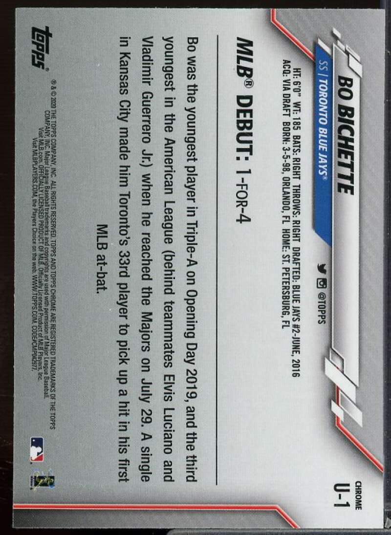 Bo Bichette Rookie Card 2020 Topps Chrome Update Sapphire #U1  Image 2