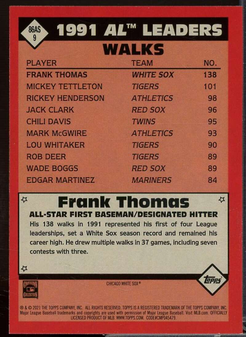 Frank Thomas Card 2021 Topps '86 Topps All Star #86AS9  Image 2