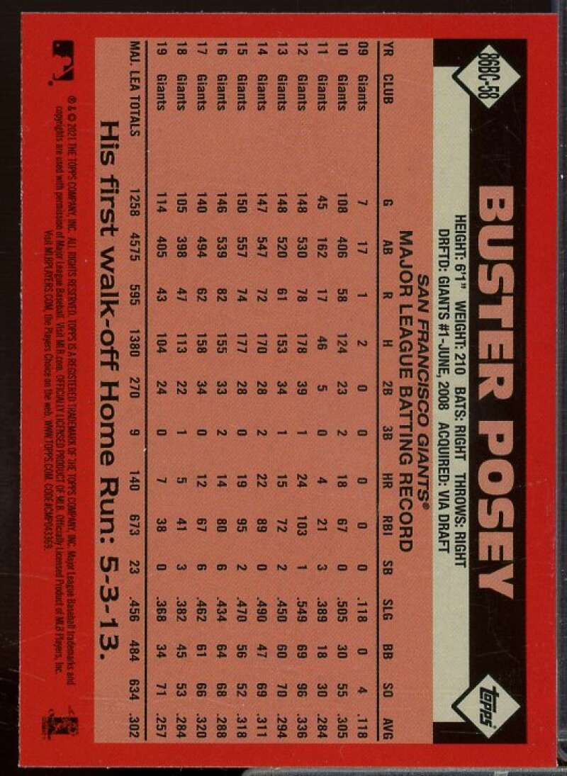 Buster Posey Card 2021 Topps '86 Topps Silver Pack Chrome #86BC58  Image 2