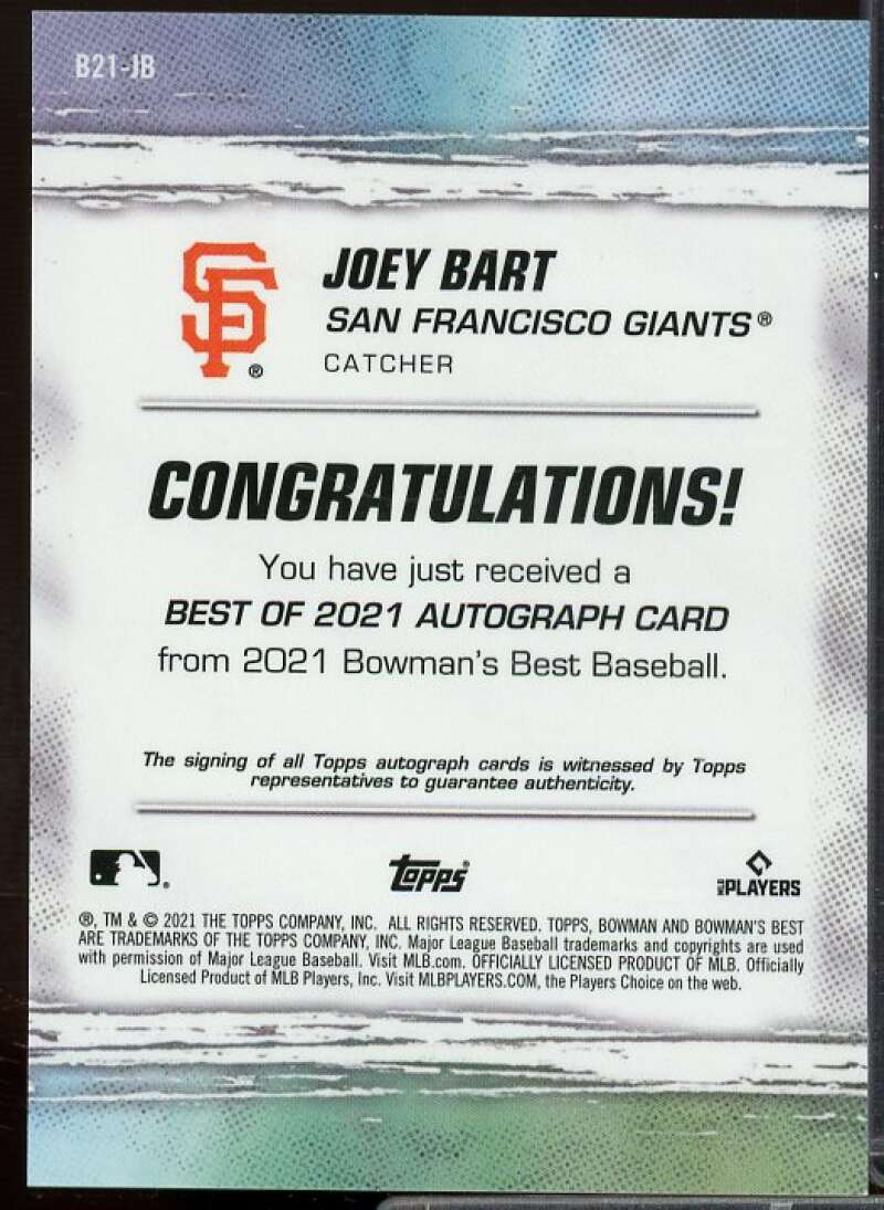 Joey Bart Rookie Card 2021 Bowman's Best Best of '21 Autographs #B21JB  Image 2