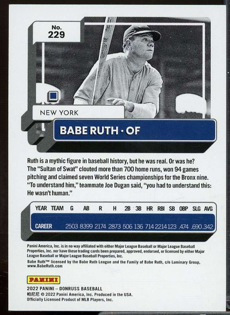 Babe Ruth Card 2022 Donruss Holo Blue #229  Image 2