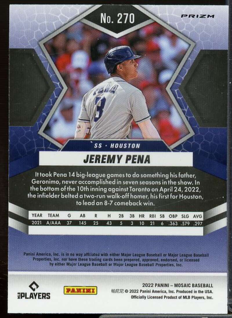 Jeremy Pena Rookie Card 2022 Panini Mosaic Mosaic #270  Image 2