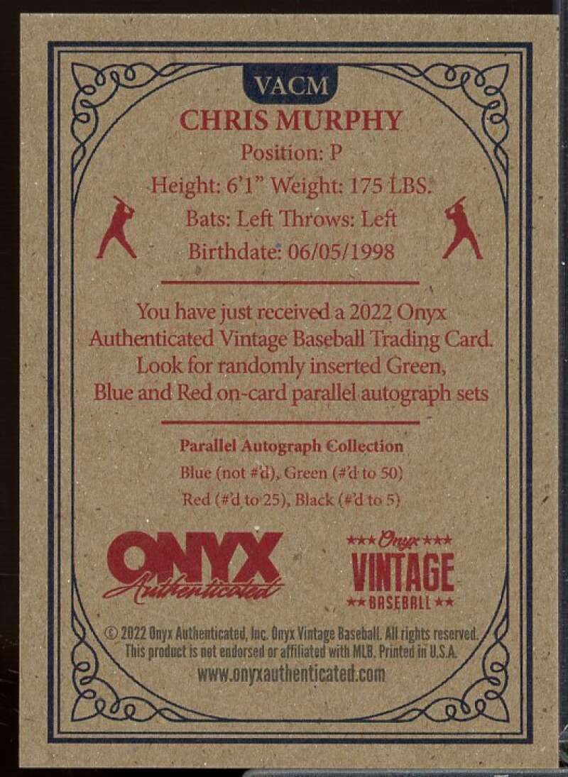 Auto Rookie Card 2022 Onyx Vintage Auto Blue Ink Chris Murphy #VACM  Image 2