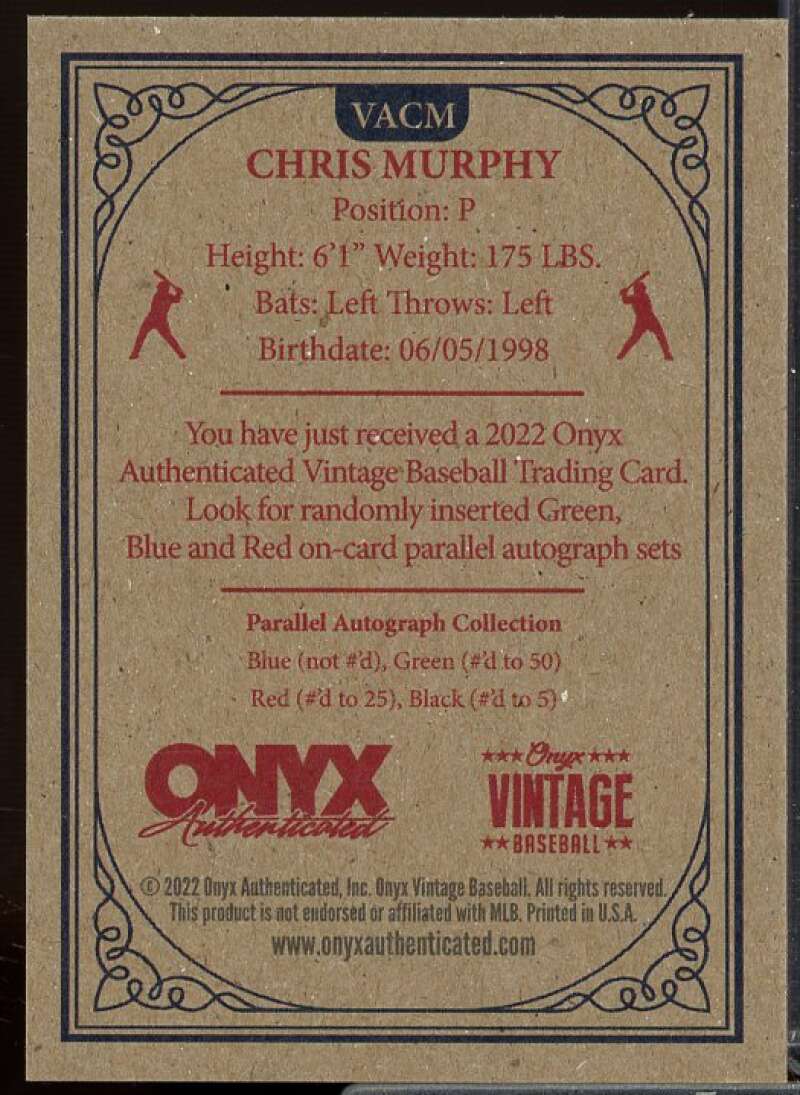 Auto Rookie Card 2022 Onyx Vintage Auto Blue Ink Chris Murphy #VACM  Image 2