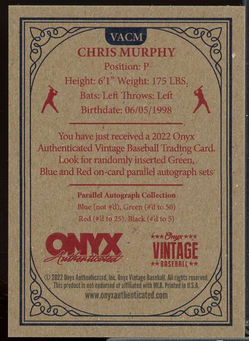 Auto Rookie Card 2022 Onyx Vintage Auto Blue Ink Chris Murphy #VACM  Image 2
