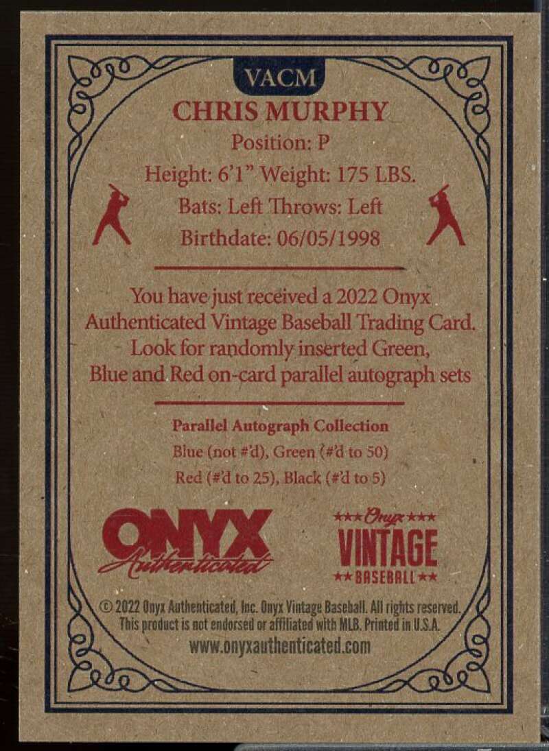 Auto Rookie Card 2022 Onyx Vintage Auto Blue Ink Chris Murphy #VACM  Image 2