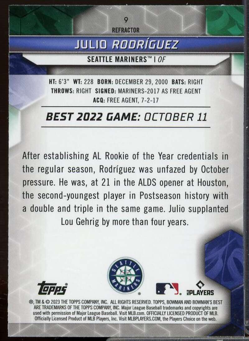 Julio Rodriguez Card 2023 Bowman's Best Refractors #9  Image 2