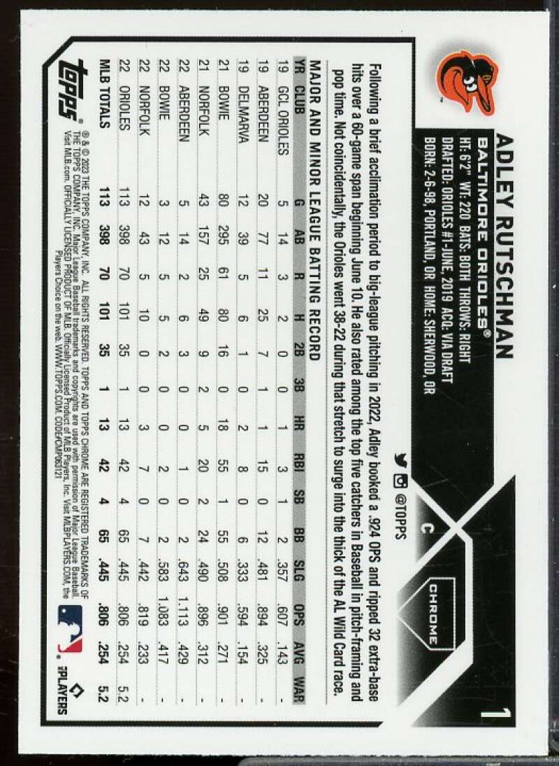 Adley Rutschman Rookie Card 2023 Topps Chrome #1  Image 2