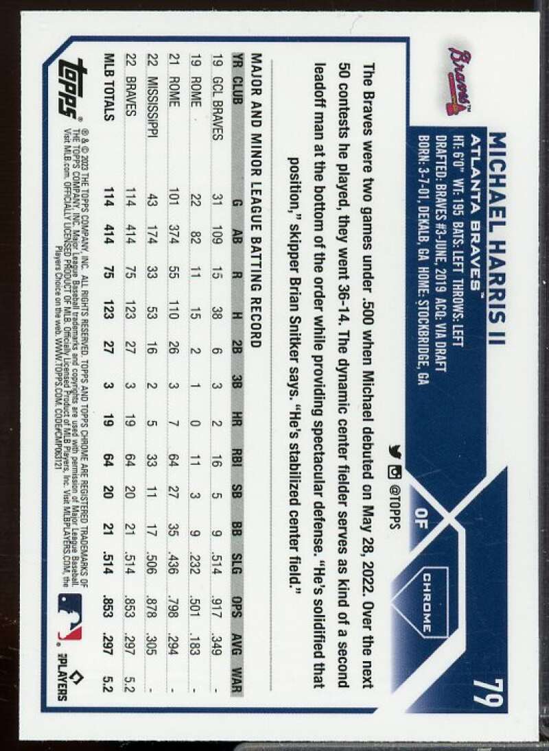 Michael Harris II Rookie Card 2023 Topps Chrome #79  Image 2