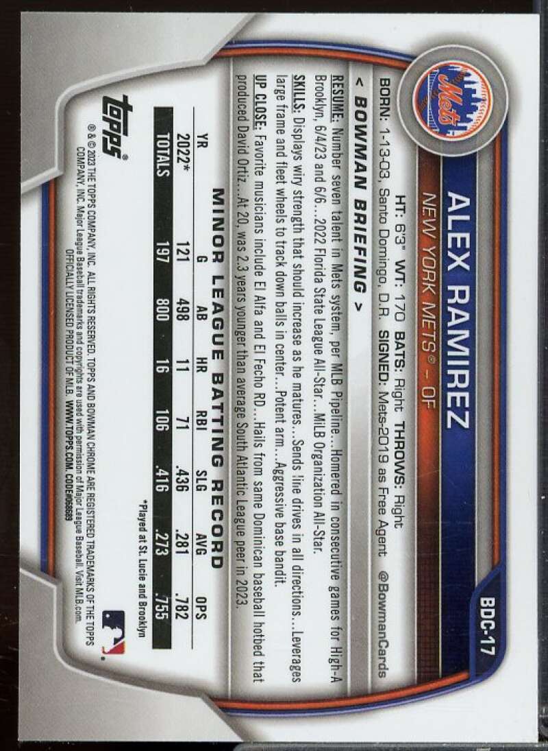 Alex Ramirez Card 2023 Bowman Chrome Draft Aqua Lunar Crater Refractors #BDC17  Image 2