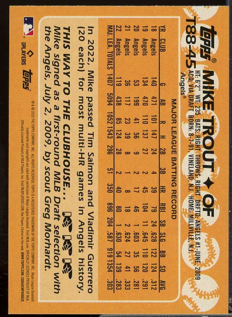 Mike Trout Card 2023 Topps '88 Topps #T8845  Image 2