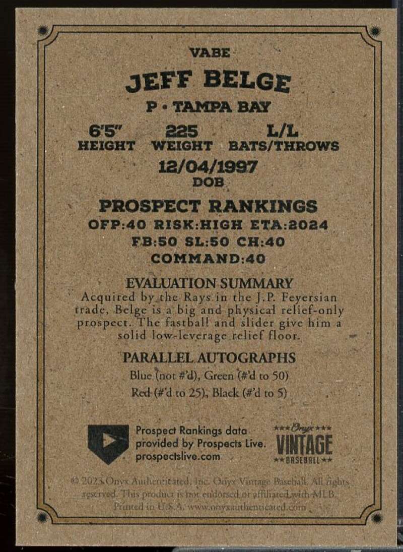 Auto Rookie Card 2023 Onyx Vintage Auto Blue Ink Jeff Belge #VABE  Image 2
