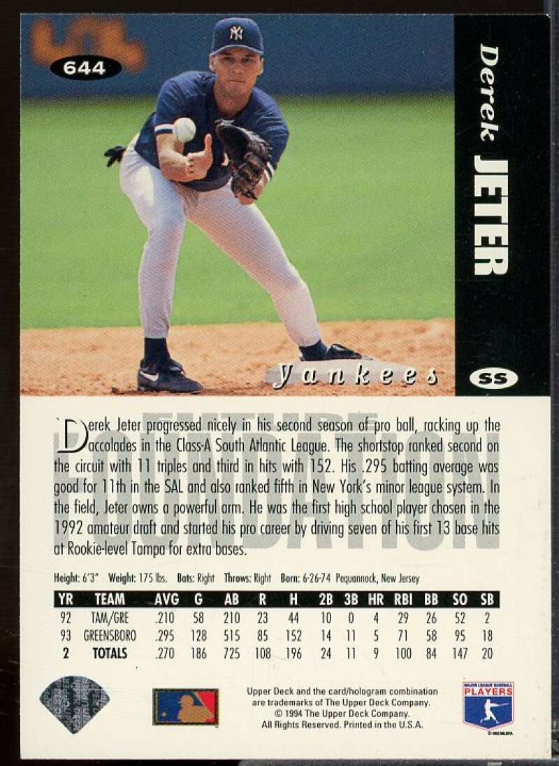 Derek Jeter Card 1994 Collector's Choice #644  Image 2
