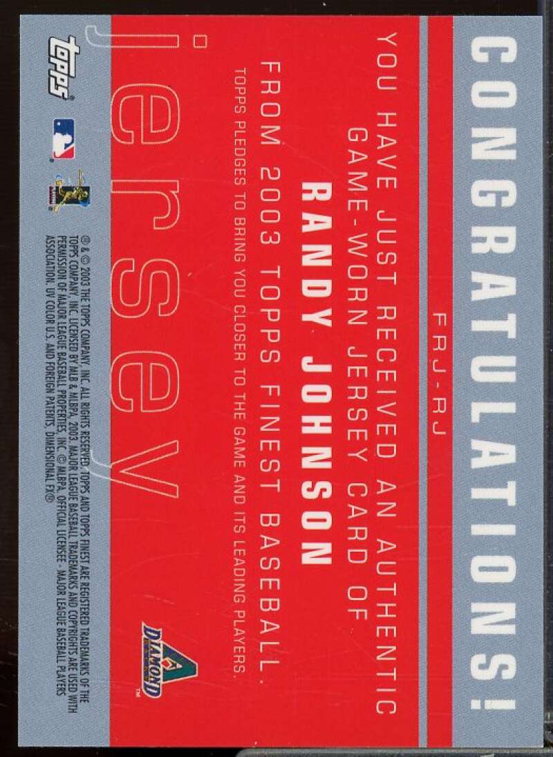 Randy Johnson H Card 2003 Finest Uniform Relics #RJ  Image 2