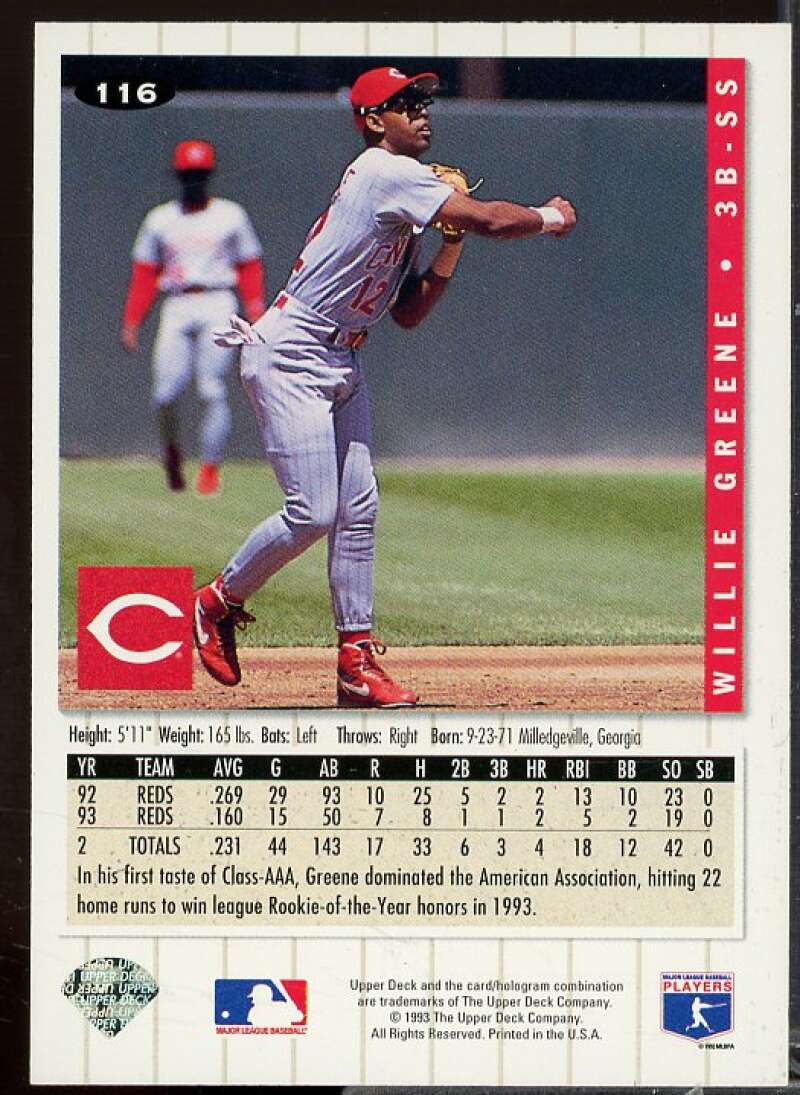 Willie Greene Card 1994 Collector's Choice Gold Signature #116  Image 2