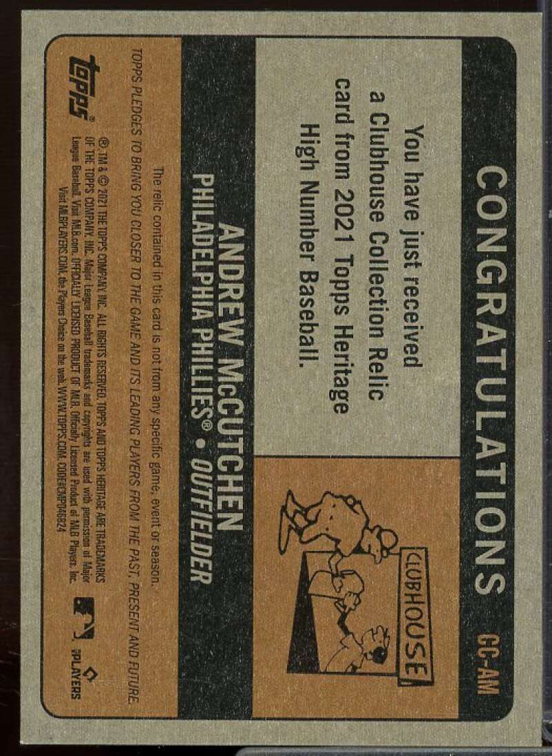 Andrew McCutchen HN Card 2021 Topps Heritage Clubhouse Collection Relics #CCAM  Image 2