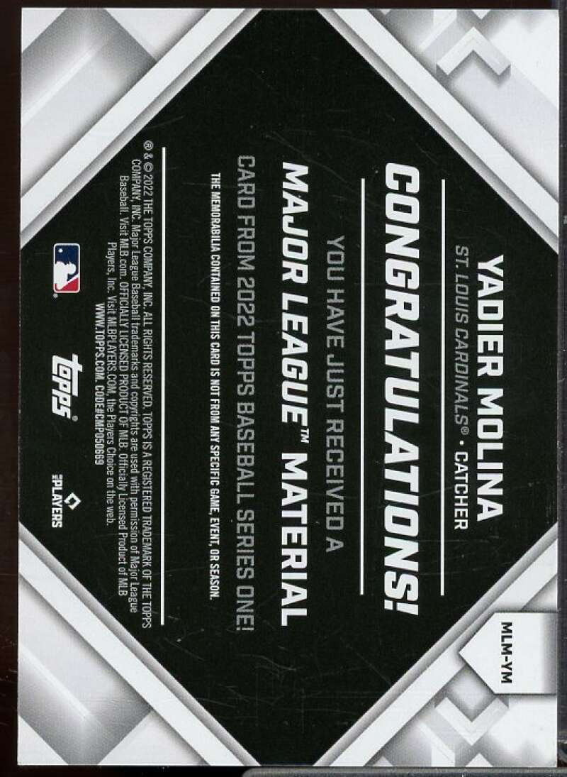 Yadier Molina Card 2022 Topps Major League Materials #MLMYM  Image 2