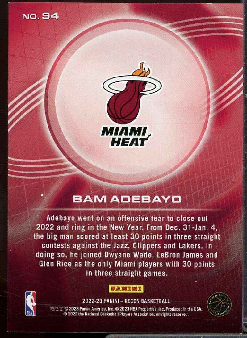 Bam Adebayo Card 2022-23 Panini Recon Holo Blue #94  Image 2