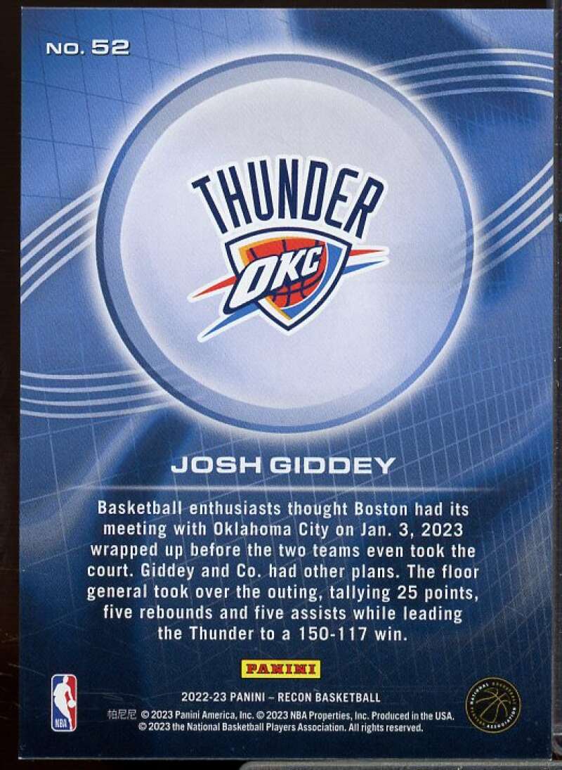Josh Giddey Card 2022-23 Panini Recon Holo Bronze #52  Image 2