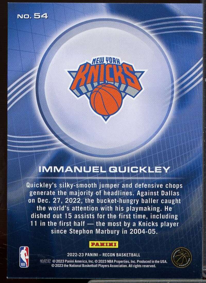 Immanuel Quickley Card 2022-23 Panini Recon Holo Purple #54  Image 2