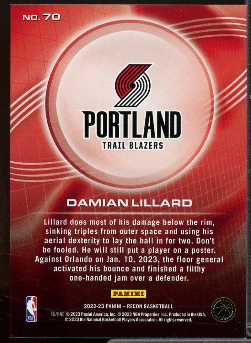 Damian Lillard Card 2022-23 Panini Recon Holo Purple #70  Image 2