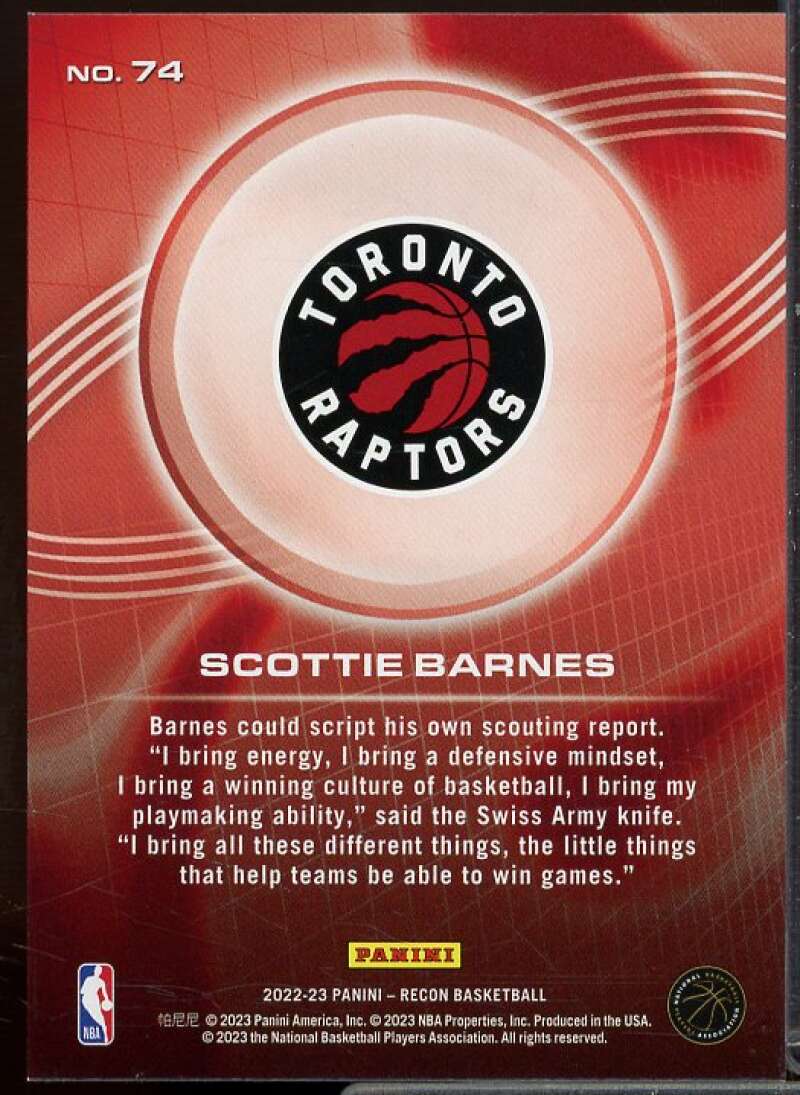 Scottie Barnes Card 2022-23 Panini Recon Holo Red #74  Image 2
