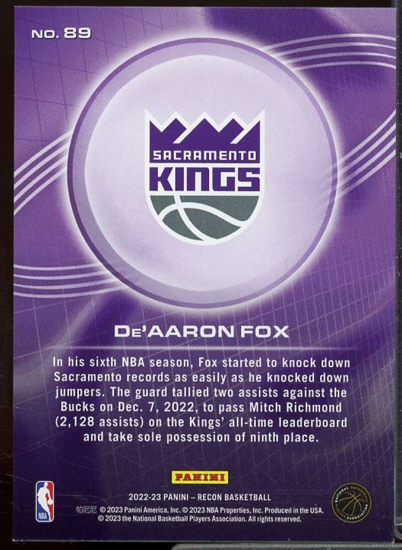 De'Aaron Fox Card 2022-23 Panini Recon Holo Bronze #89  Image 2