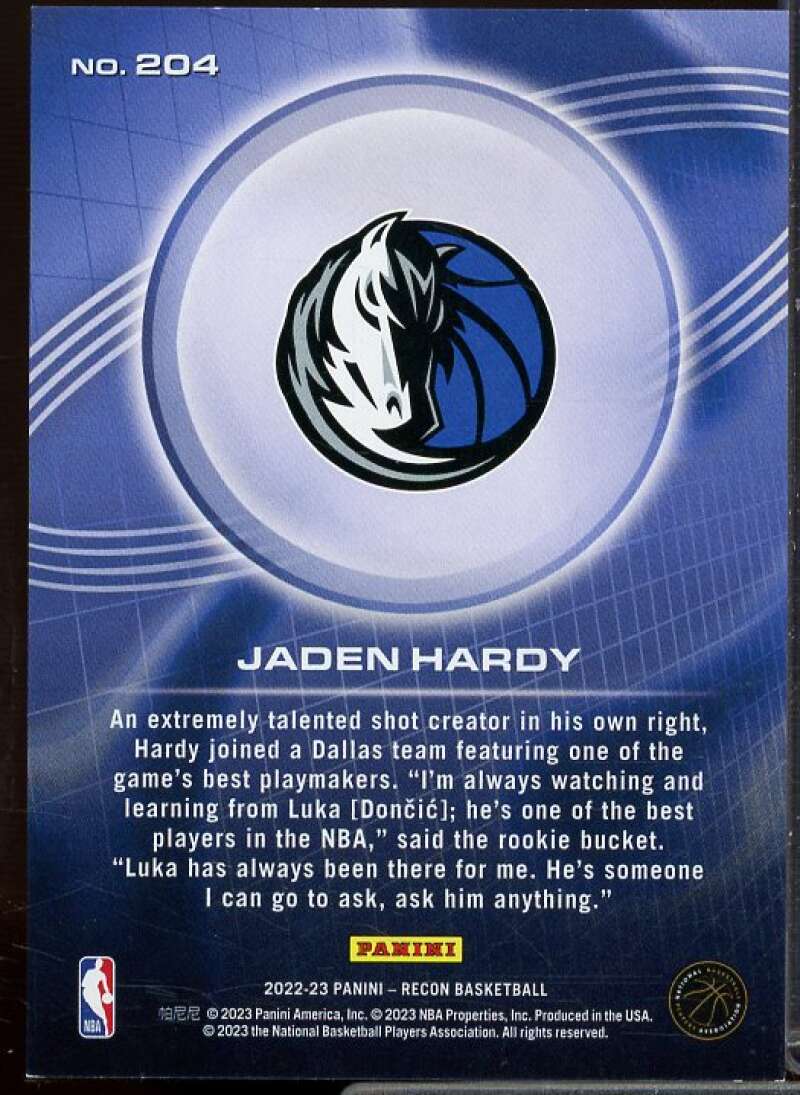Jaden Hardy Rookie Card 2022-23 Panini Recon Holo Bronze #204  Image 2