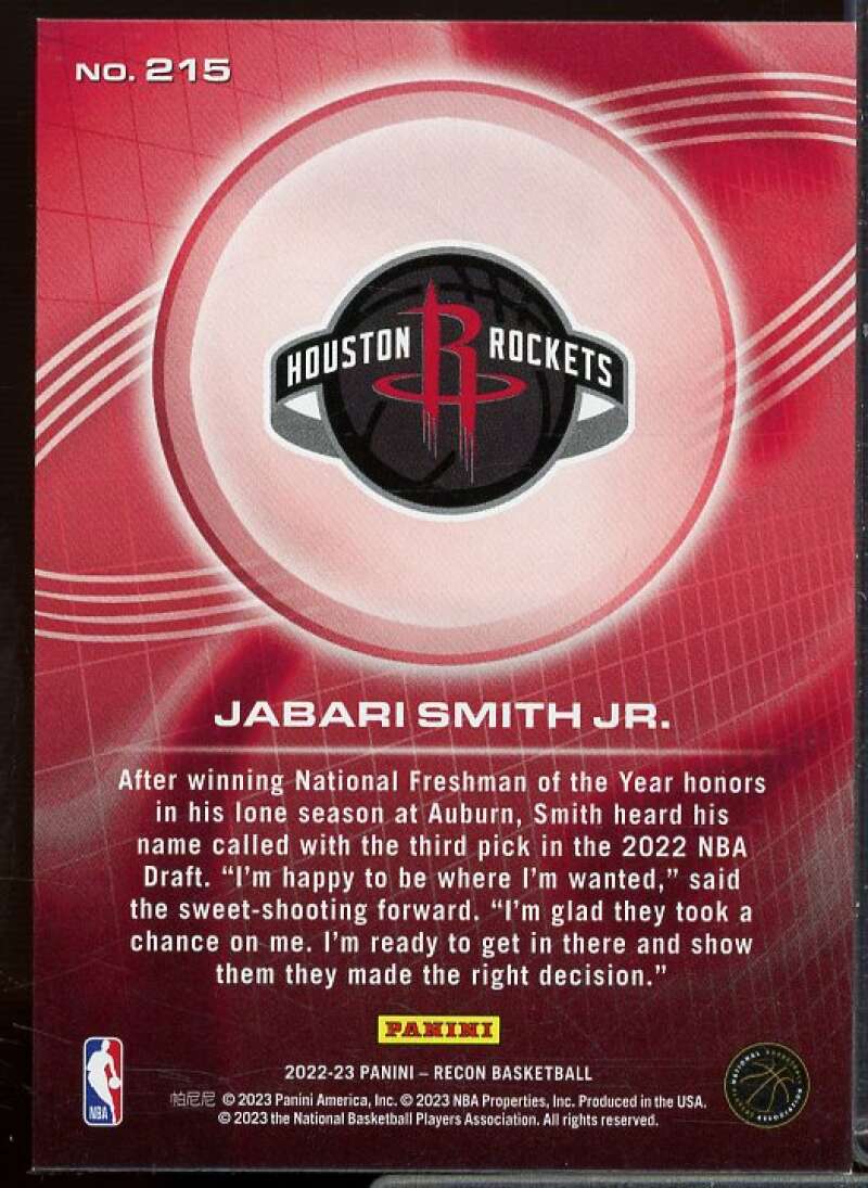 Jabari Smith Jr. Rookie Card 2022-23 Panini Recon Holo Red #215  Image 2