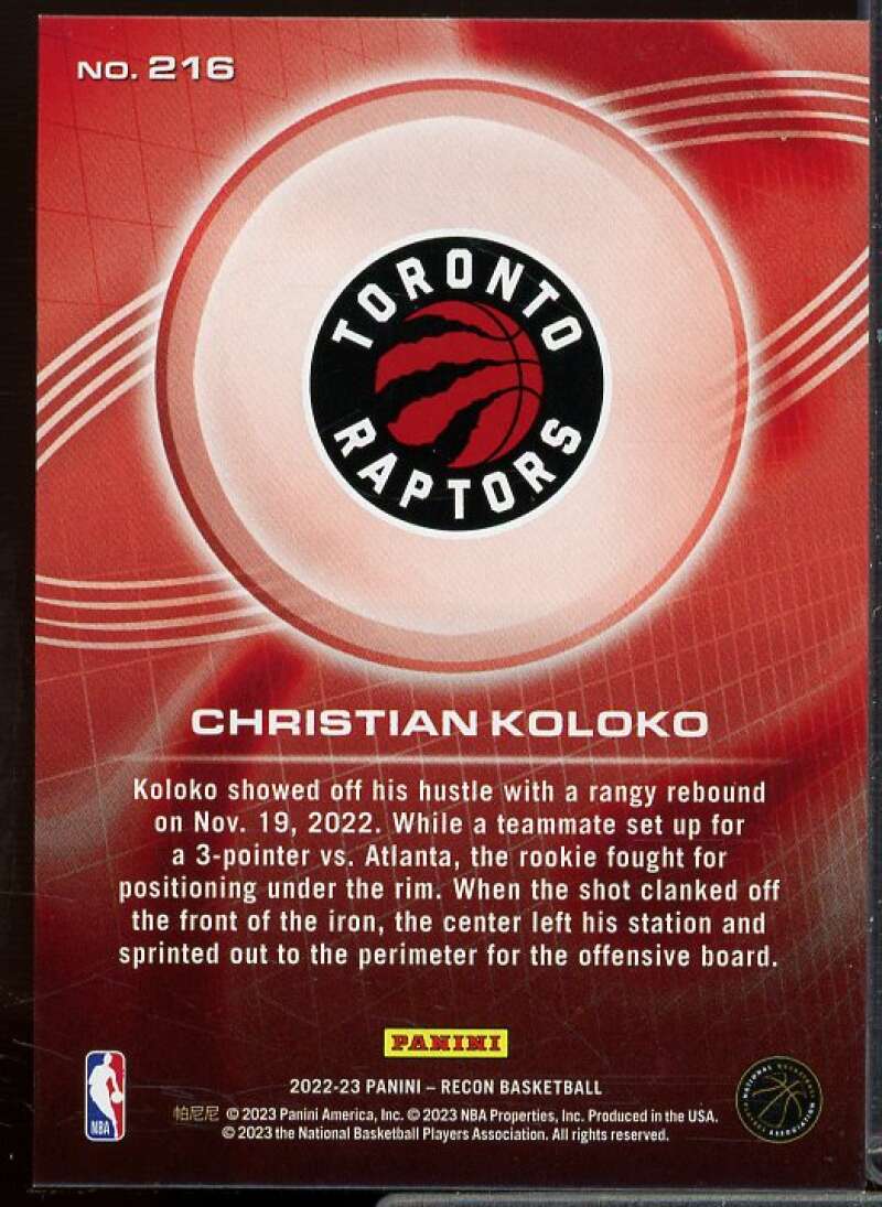Christian Koloko Rookie Card 2022-23 Panini Recon Holo Red #216  Image 2