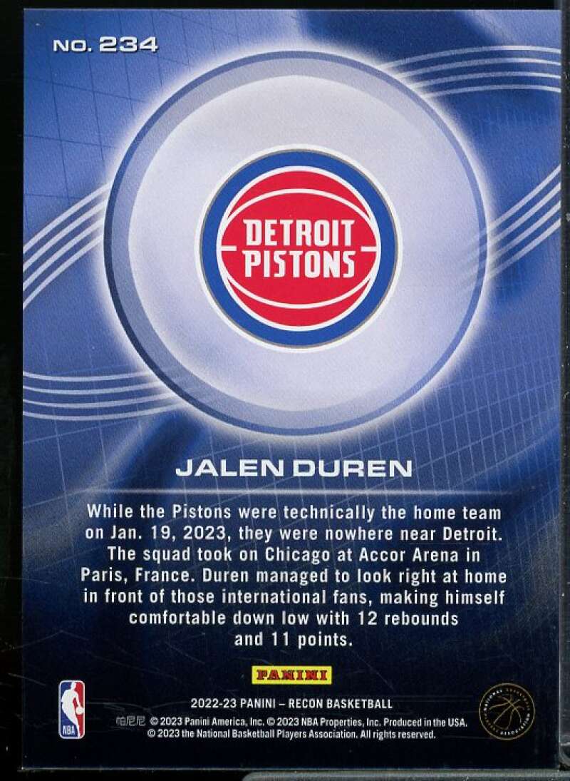 Jalen Duren Rookie Card 2022-23 Panini Recon Holo Blue #234  Image 2