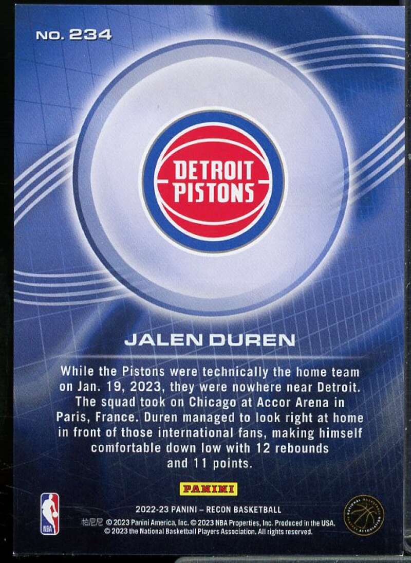 Jalen Duren Rookie Card 2022-23 Panini Recon Holo Bronze #234  Image 2